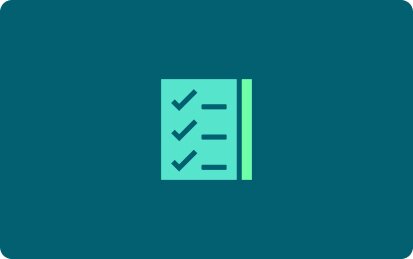 Icon of a checklist with three checked items, in teal and green on a dark teal background.