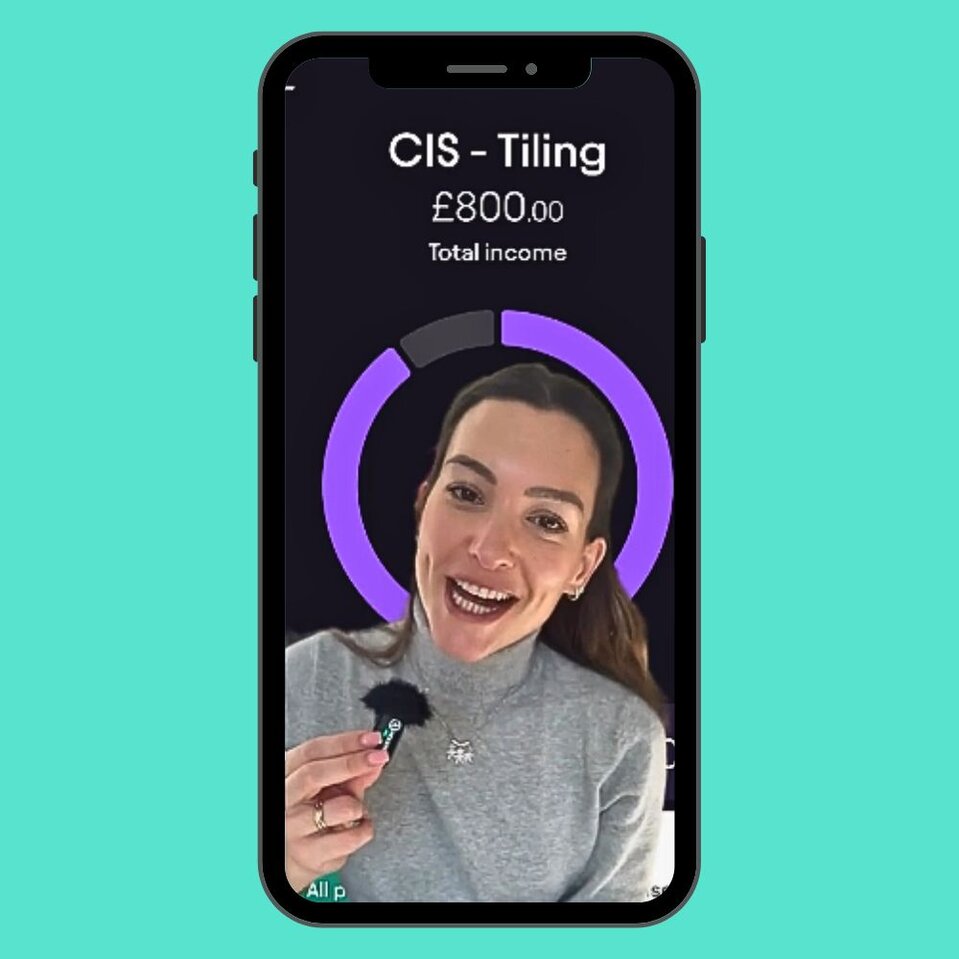 Pie Tax app ambassador showing CIS tiling income of £800 total income on mobile dashboard