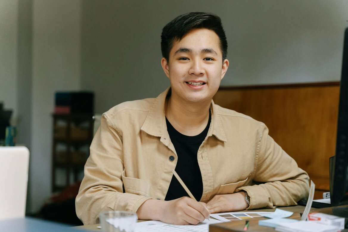 Young man working on a desk