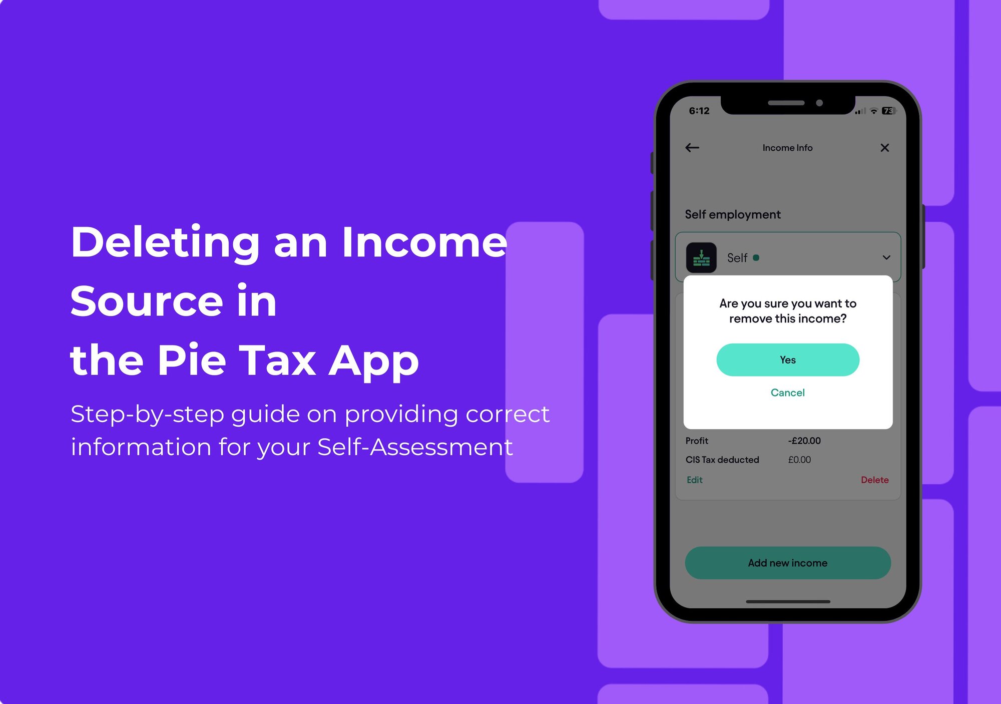 Learn how to delete an incorrect income source in the Pie Tax App to avoid HMRC penalties. Follow our step-by-step guide to ensure accurate bookkeeping and self-assessment tax refunds in the UK.