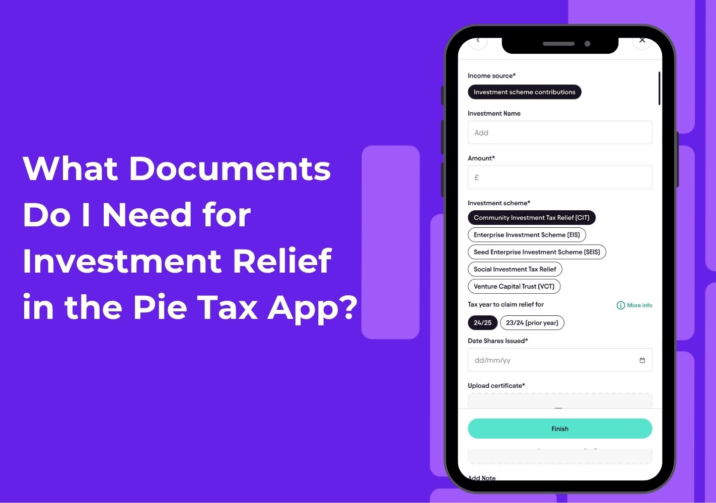 What Documents Do I Need for Investment Relief in the Pie Tax App?