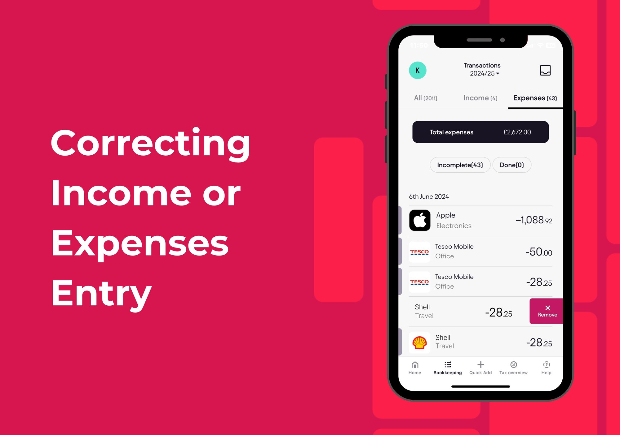 How to Remove Incorrect Income and Expenses in the Pie Tax App