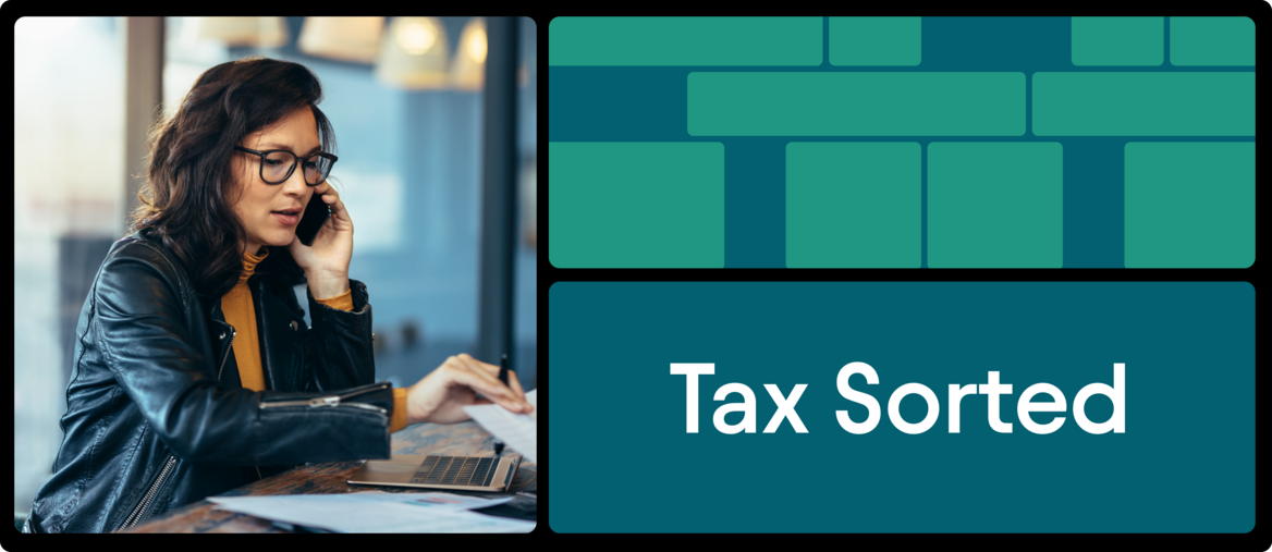Self-employed woman managing finances with ‘Tax sorted’ message for Universal Credit support