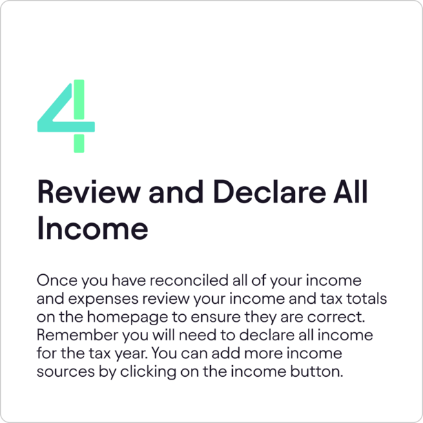 Step four instruction card review and declare all income
