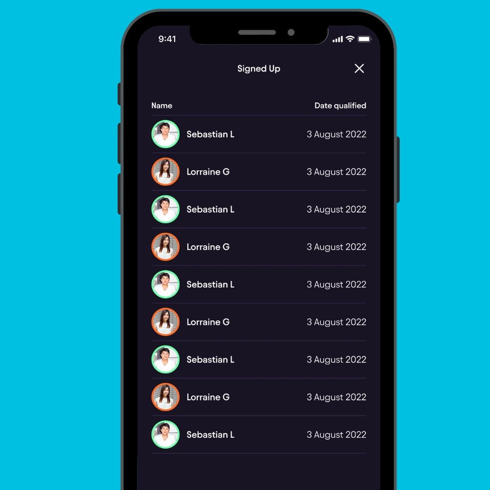 Pie app ambassador dashboard showing signed-up referrals and qualification dates