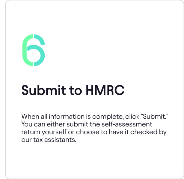 Step six guide showing how to submit return to HMRC.
