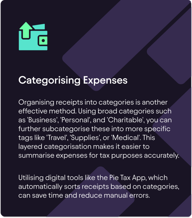 Categorising expenses graphic with upward arrow folder icon
