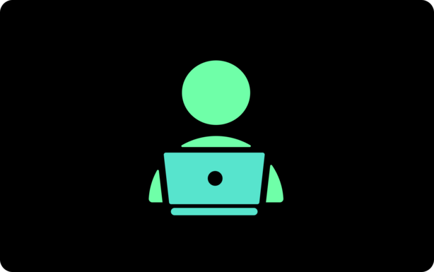 Icon of person working on laptop on black background