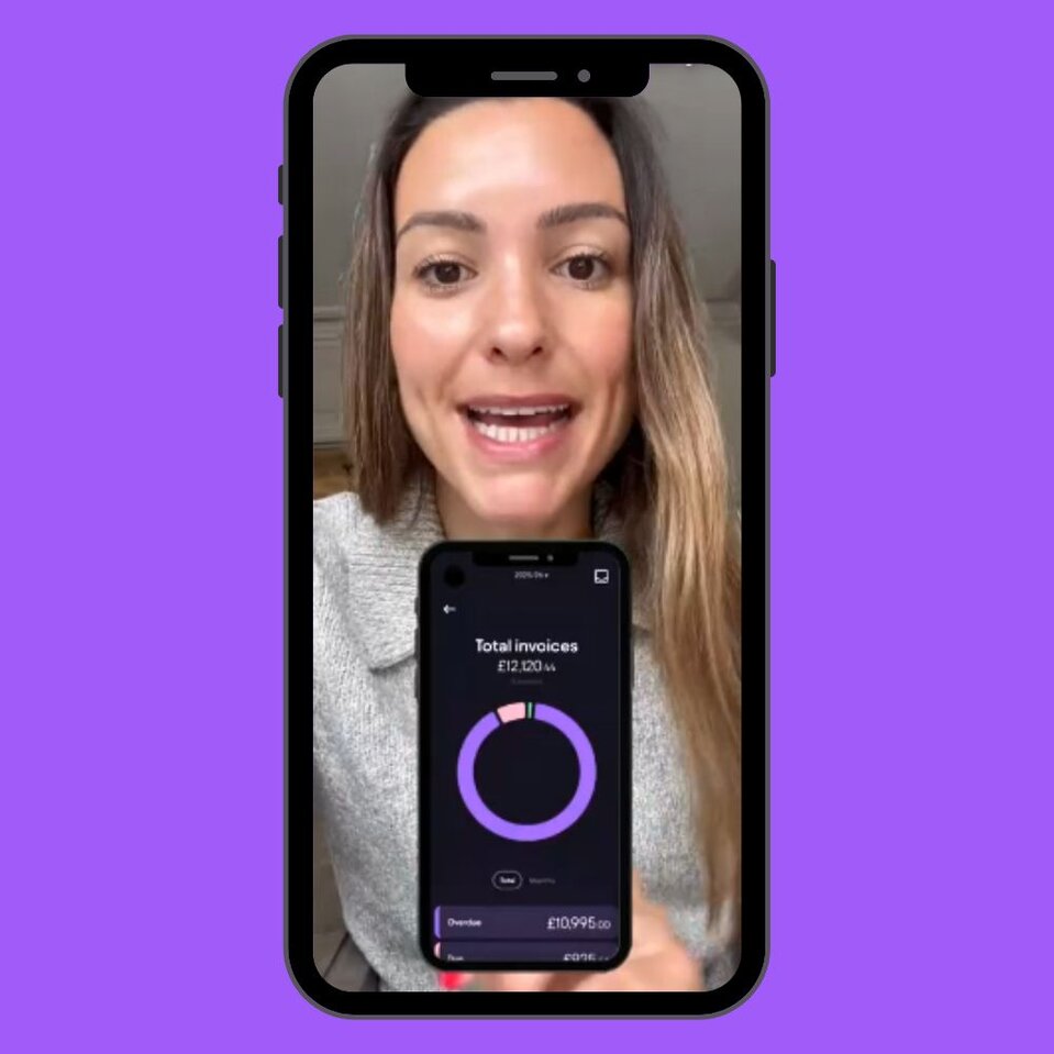 Pie app ambassador promoting invoice tracking feature on mobile video screen