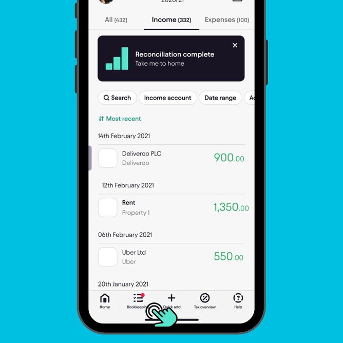 Phone showing Pie app income reconciliation complete notification screen