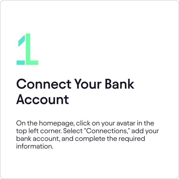 Step one instruction card connect your bank account guide
