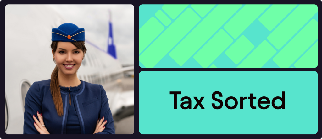 Woman smiling next to graphic labeled ‘Tax Sorted’