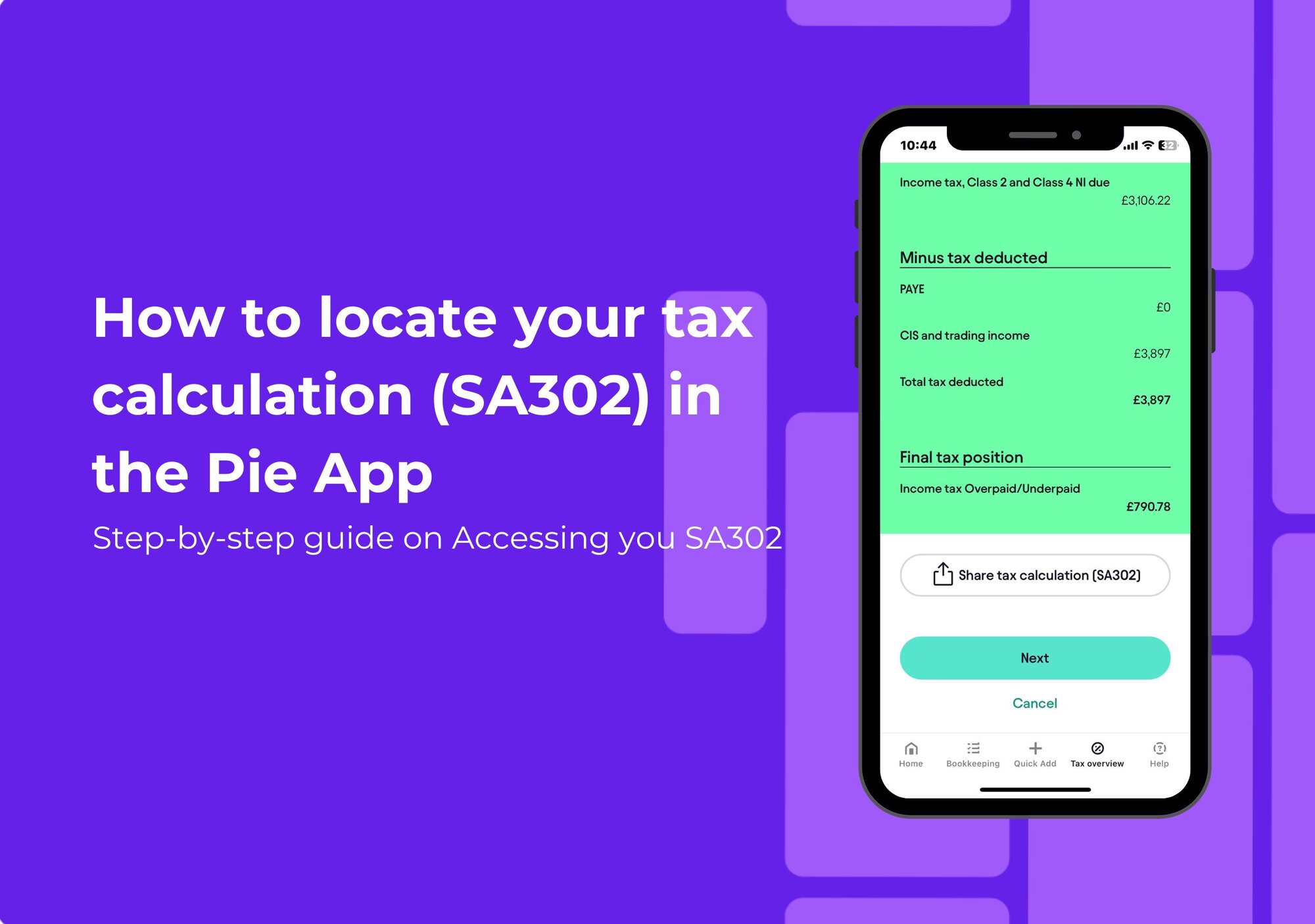 Discover how to easily find and share your SA302 using the Pie Tax App. Navigate to 'Tax Overview' to access and distribute your tax calculations effortlessly.