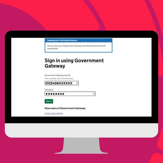 Desktop monitor displaying Government Gateway sign in login page