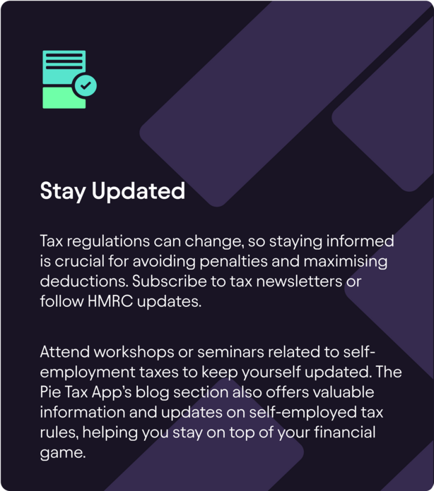 "Stay Updated" tip graphic advising readers to follow tax regulation changes and HMRC updates.