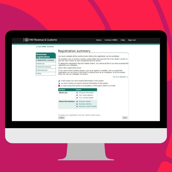 Desktop monitor showing HMRC self assessment steps online page