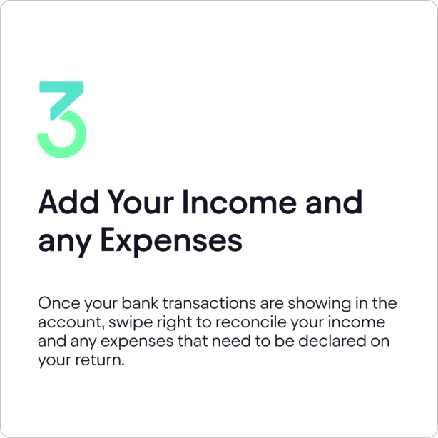 Step three guide explaining how to add income and expenses.
